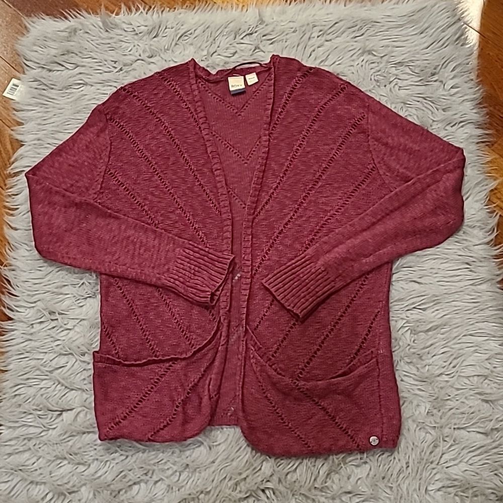 Roxy womens maroon cotton knit open cardigan with pockets womens size medium